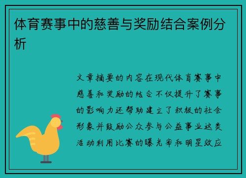 体育赛事中的慈善与奖励结合案例分析